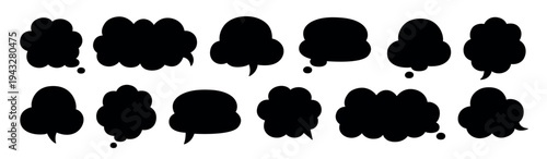 Black speech bubble silhouettes collection vector