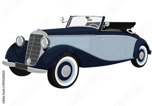 Vintage Luxury Convertible Car Illustration, Classic 1930s Style Retro Roadster Vector