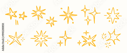 Golden starburst sparkle illustrations element vector set