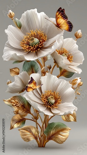 Decorative white blossoms golden accents artistic high resolution picture