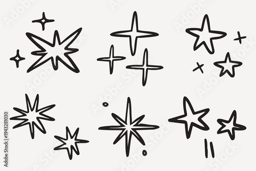 Hand-drawn starburst sparkle icons element vector set