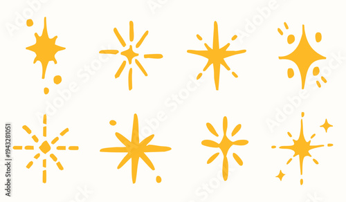 Golden starburst sparkle illustrations element vector set