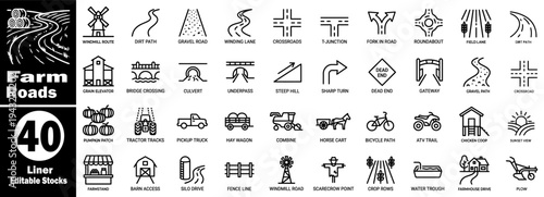 Farm road icons set. Signs and agricultural landscape icons for mapping design vector illustrator.