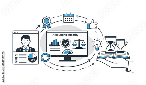 Modern minimal flat vector conceptual collage, crisp hard edges, consistent THIN outline stroke, rounded corners where needed,