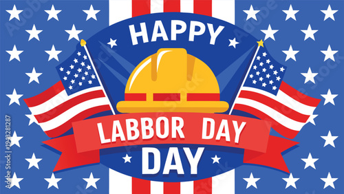 Happy labor day celebration with american flag and stars background Vector