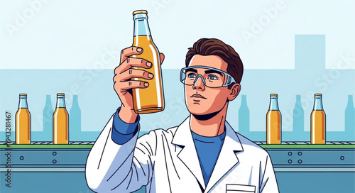 Scientist Holding Glass Bottle Liquid.