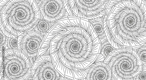 Intricate Black and White Abstract Spiral Geometric Pattern Background.