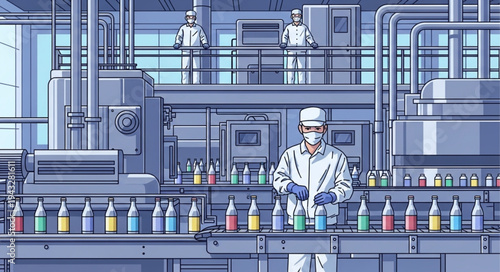 Scientist Inspecting Bottles in Laboratory.