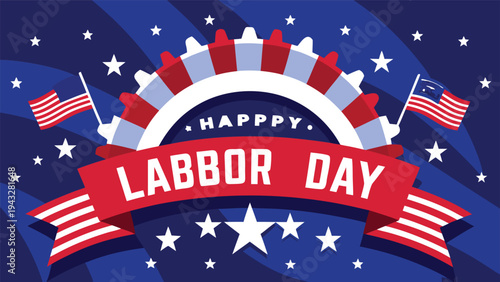 A festive banner celebrating labor day with stars, stripes, and a red ribbon Vector