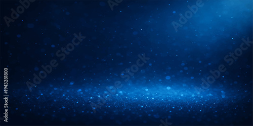 An abstract blue night sky background features a cosmic nebula and starry galaxy light shining through a deep dark universe starfield
