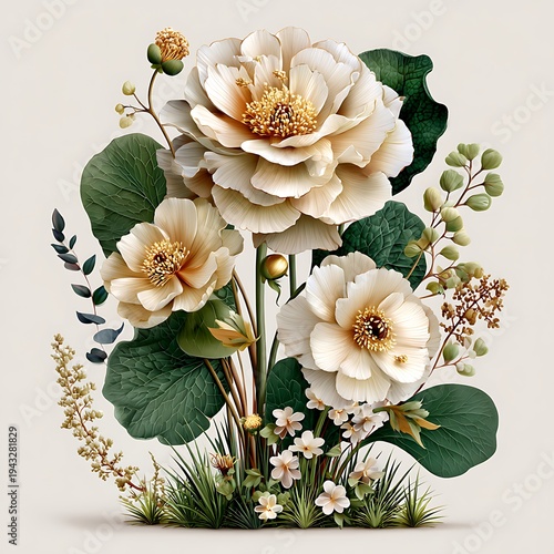 Delicate white poppy blossom floral arrangement high resolution picture