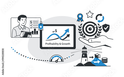 Modern minimal flat vector conceptual collage, crisp hard edges, consistent THIN outline stroke, rounded corners where needed,