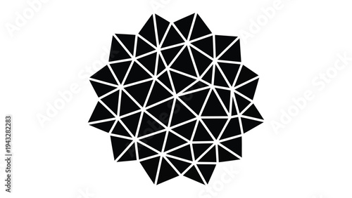 Geometric Starburst in Black: A striking geometric starburst design, featuring a multitude of interconnected triangles arranged in a radial pattern, set against a simple background.