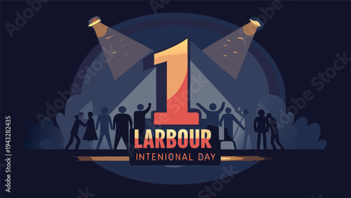 A large number one surrounded by a crowd of people in a concert setting Vector