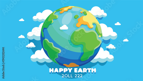 A vibrant and colorful illustration of the earth with a happy birthday message. Vector