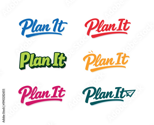 Modern flat holiday banner design highlighting modern lettering logo set for Plan It, high-demand commercial lettering bundle