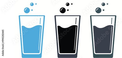 Water glass with water drop icon set, drinks glass symbols isolated on transparent background, pure and mineral water glass, solid vector icons for cold drinks, and beverage signs illustration.