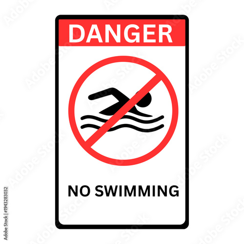 Prominent red and white warning sign indicating a strict prohibition against swimming, emphasizing critical safety measures to prevent accidents in restricted water zones