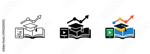 Contemporary classroom scene showing a compact modern education emblem with digital study cues and structured learning flow,