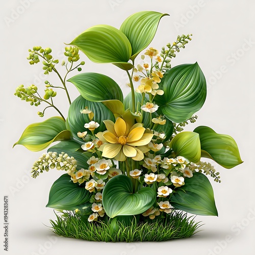 Elegant green leaves floral arrangement botanical art high resolution picture
