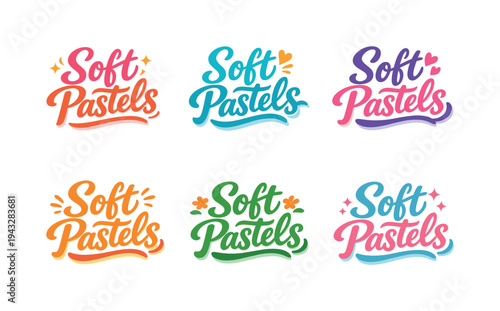 Clean flat holiday banner set illustration featuring modern lettering logo set for Soft Pastels, stock marketplace–ready