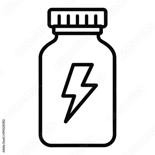 Outline icon of an energy drink bottle with a lightning bolt symbol for power