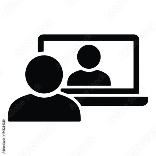 Icon representing a call with two people in silhouette on a laptop screen