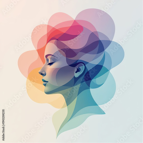 Mental Clarity as pastel, fluid, smooth shapes evolving into a profile silhouette, representing awareness and inner order.eps