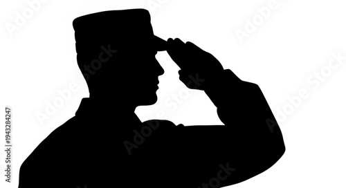 Silhouette of Soldier Saluting Profile.
