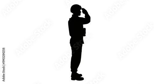 Silhouette of soldier saluting respectfully.