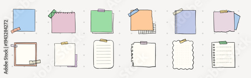 Set of four colorful sticky notes. Sticky notes in pastel shades, taped on. Perfect for reminders, notes, and messages. Sticky notes for office or home use. Memo element vector set.