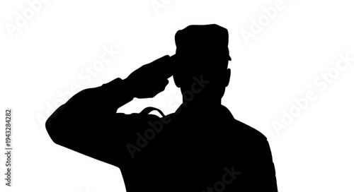 Silhouette of soldier saluting respectfully.