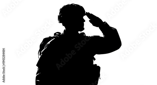 Silhouette of Soldier Saluting.