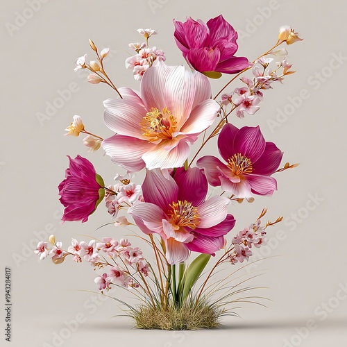 Elegant pink floral botanical illustration art high resolution picture