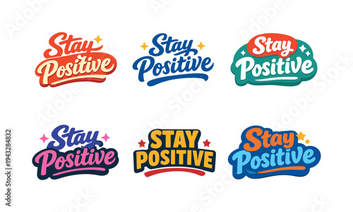 Clean flat holiday banner set illustration featuring modern lettering logo set for Stay Positive designed for stock marketplaces,