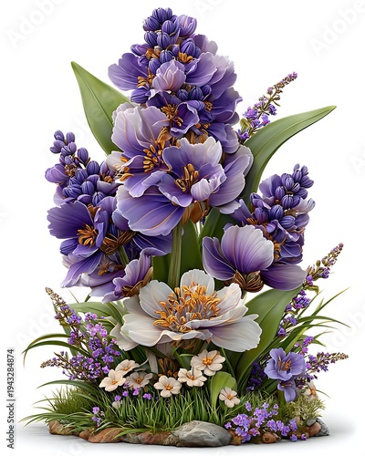 Elegant purple flowers botanical artwork isolated high resolution picture