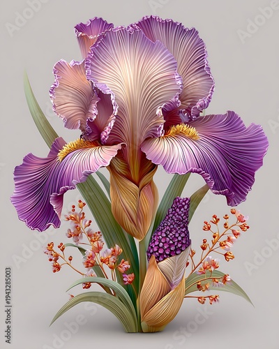 Elegant purple iris flower botanical illustration high resolution picture