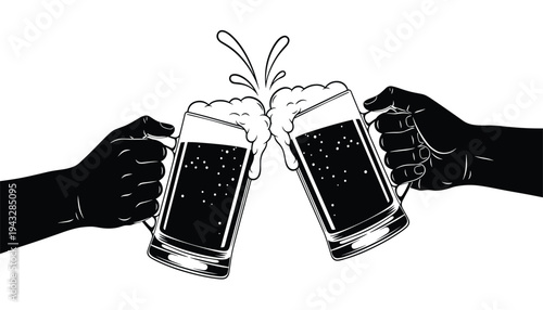 Minimal black silhouette of two beer bottles clinking cheers icon for celebration or party