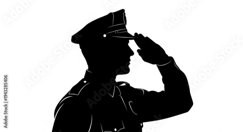 Silhouette of Police Officer Saluting.