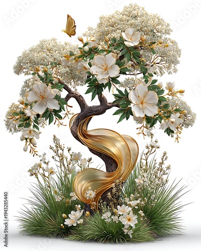 Elegant white blossom tree golden swirl high resolution picture