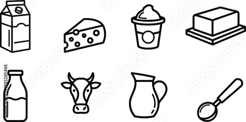 Dairy icon collection milk cheese butter and more food symbols