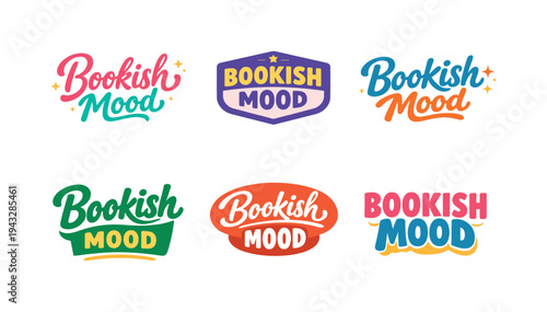 Clean modern holiday banner illustration displaying modern lettering logo set for Bookish Mood, professional logo-style