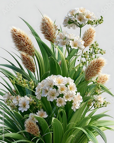 Elegant white floral grass botanical arrangement high resolution picture