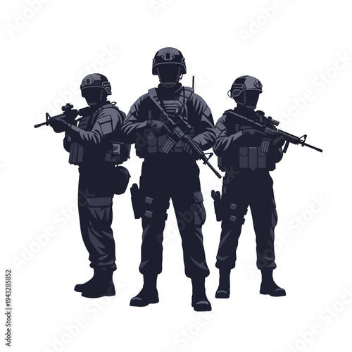 Elite Special Forces Team with Rifles, Tactical Gear, Ready for Action