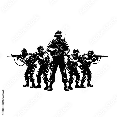 Elite Soldiers Team, Tactical Assault, Military Special Forces Unit, Ready for Action
