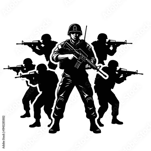 Elite Soldiers in Tactical Gear, Ready for Combat, Military Special Forces Unit