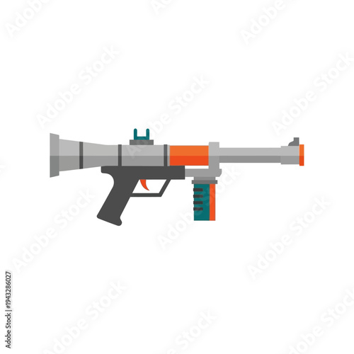 Modern rocket launcher weapon, flat design illustration, isolated on white background
