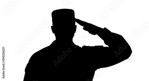 Silhouette of Saluting Soldier Profile.