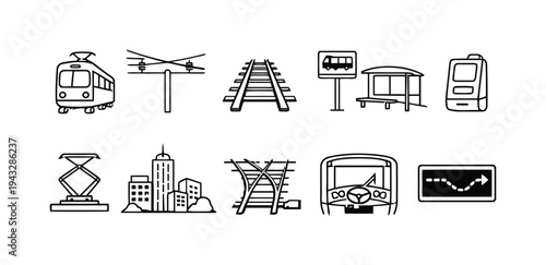 Urban transportation icons for city transit systems and infrastructure