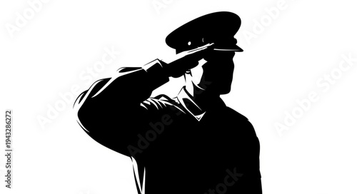 Silhouette of Saluting Soldier Profile.
